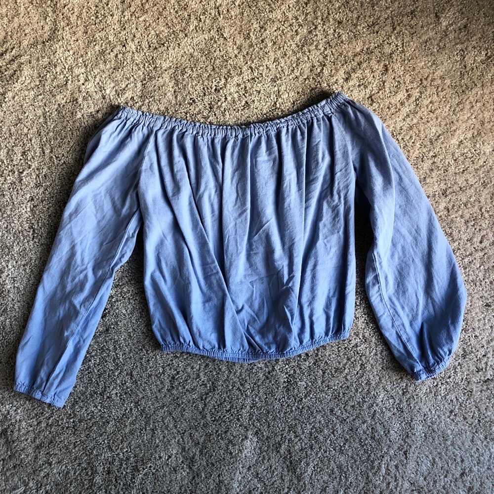 BRANDY MELVILLE BLUE OFF THE SHOULDER CROP TOP